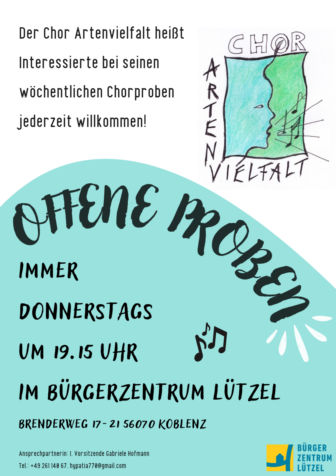 Ein Plakat mit Logo und Probetermin des Chores