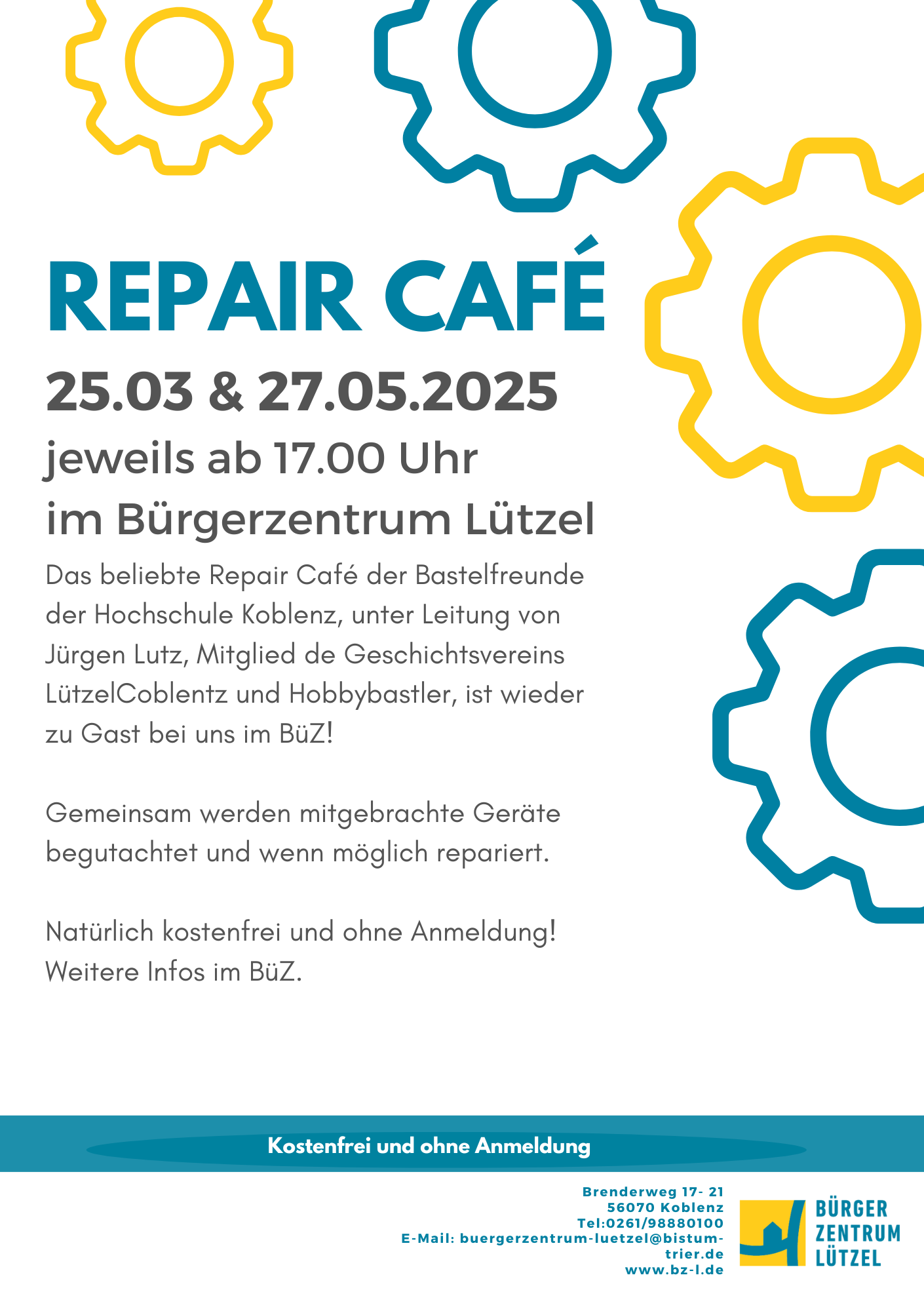 Ein Plakat mit Zahnrädern als Symbol für das Repair-Café